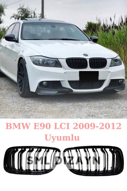 BMW E90 LCI 2009-2012 M3 Ön Panjur Çift Çizgi PLASTİK Piano Black E90 Ön-Tampon-Panjur-Böbrek-Izgara