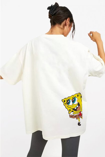 White Cartoon Spongebob Printed Crew Neck Cotton Oversize Women Men/unisex T-shirt