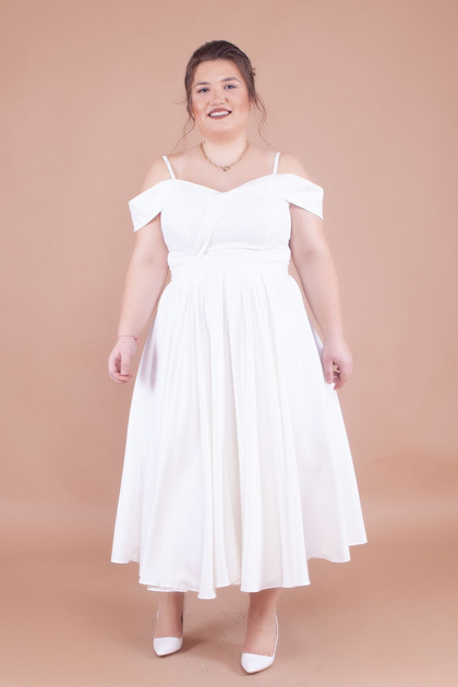 strapless open back dress White Flower Lace Midi Dress – self-portrait main image 1
