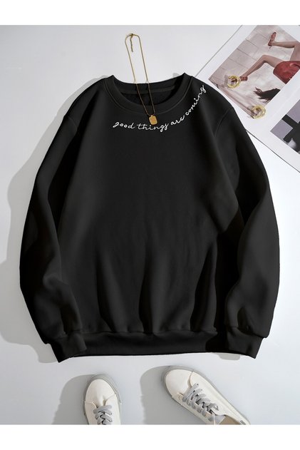 CODE ADR-SHEN EZwear Slogan Graphic Thermal Lined Sweatshirt