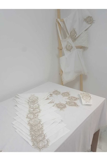 Batik Gold Lace Cotton Fabric White Kitchen Set 17 Pieces - 997