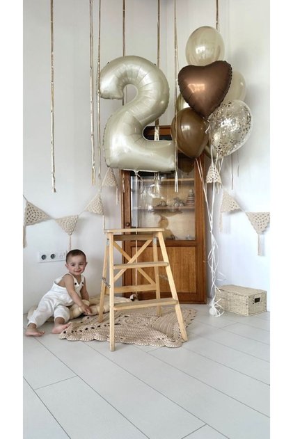 2 YEAR OLD BIRTHDAY BALLON AGE DAY AGE BALLON CREAM COLOR 2 YEAR OLD FOIL BALLON BROWN HEART FOIL BALLON