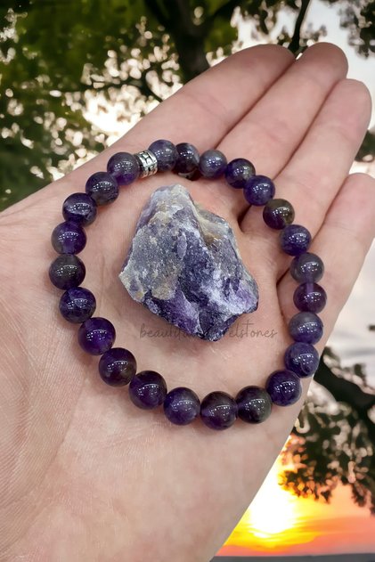 Amethyst Natural Stone Bracelet (with Natural Stone Gift) (Positive Energy, Nazar, Life Joy)