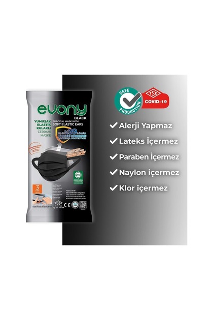 Black Elastik Kulaklı Siyah Maske 10'lu