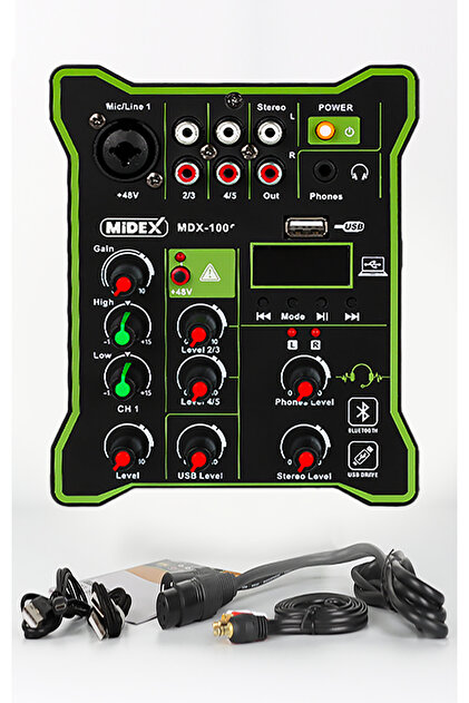 Midex MDX-100 Stüdyo Kayıt İçin Ses Kartlı Mixer +48V Phantom