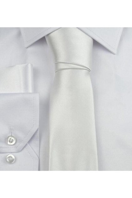 Men's White Satin Tie and Handkerchief