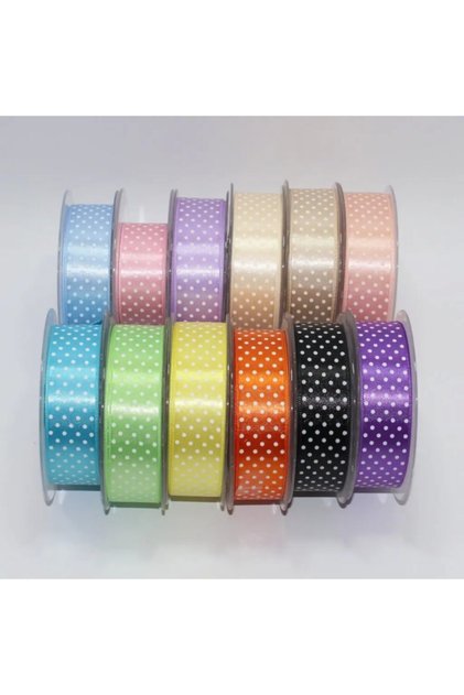 1 cm Satin White Polka Dot Ribbon 10 Meters-Black