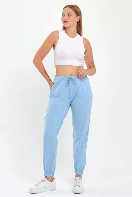 Kadın Açık Mavi Paçası Lastikli Basic Jogger Örme Eşofman Altı