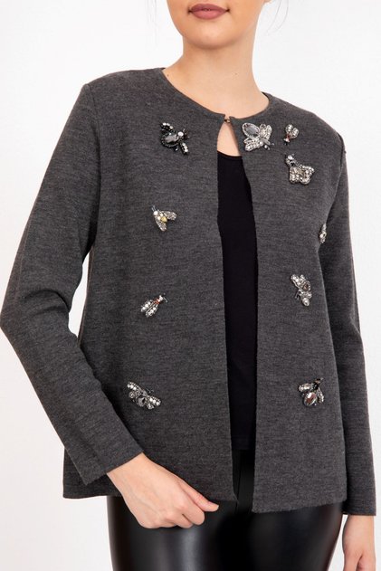 Steel Knit Special Design Wool Knitwear Cardigan with Insect Accessories