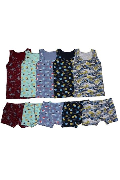 Boy's 5-Piece Cotton Colorful Undershirt - Boxer (with Shorts) Set