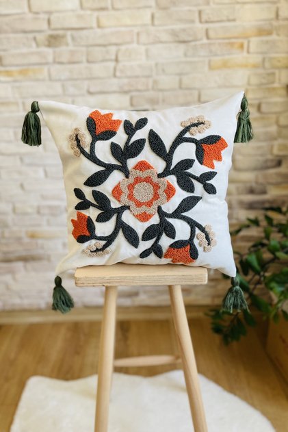 Punch Embroidered Single Decorative Special Design Throw Pillow Cover (panch)