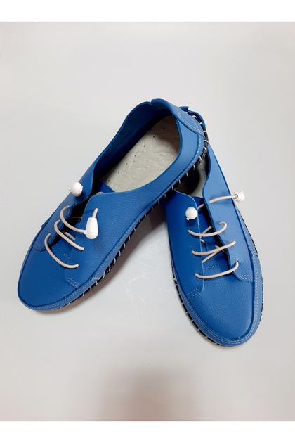 Casual Blue Color Shoes with 100% Genuine Leather and Rubber Laces Inside and Outside