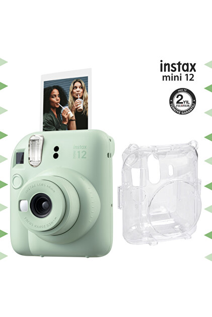 Fujifilm Instax mini 12 Yeşil Fotoğraf Makinesi ve Şeffaf Kılıf