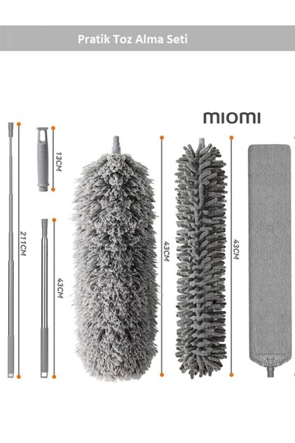 Teleskopik Mikrofiber Pratik Uzayabilen Toz Alma Fırçası Aparatı Set