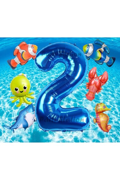Ocean Animals 2 Year Old Birthday Balloon Set Sea Creatures Shark Octopus Red Fish Set