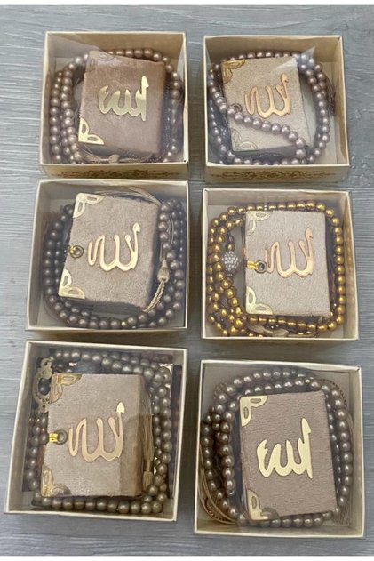 10 Lu Hediyelik Dağıtmalık Mevlidlik Çeyizlik Kutulu Mini Kuranıkerim Tesbih Setimiz Gold Renk