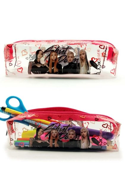 Black Pink Transparent Pen Holder with Zipper (Makeup & Pen Holder) with Pen