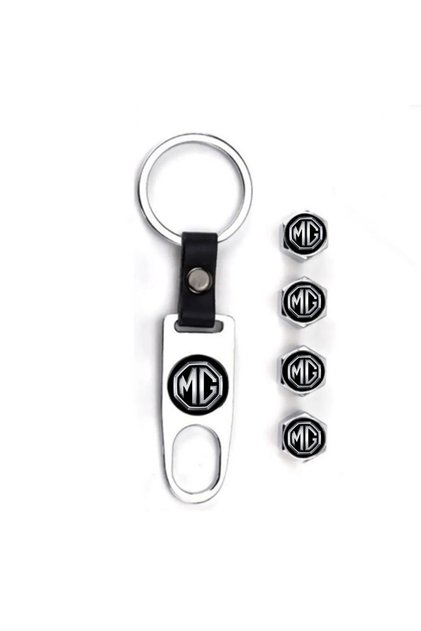Mg Marvel R - Stainless Steel Chrome Valve Cap and Keychain Set