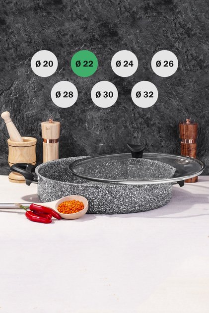 Ultra Granit Cam Kapaklı Karnıyarık Tenceresi 22 Cm Siyah