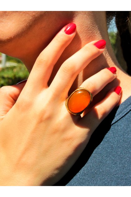 Oval Yellow Agate Natural Stone Adjustable Women's Natural Stone Ring