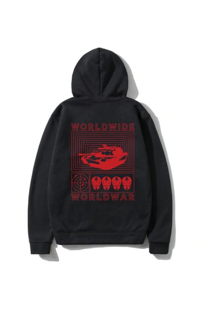 Unisex Black Hooded Sweatshirt Wordwar Back Printed