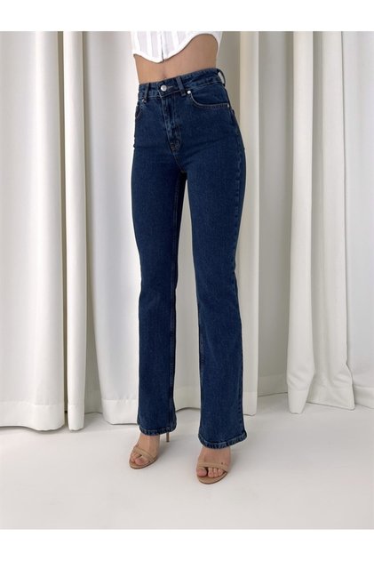 Dark Blue Super High Waist Spanish Leg Jeans Women's Jeans