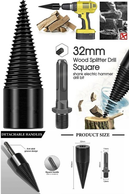 Matkap Ucuna Takılabilen Şöminelik Odun Kütük Ayırma ve Yarma Aparatı 32Mm