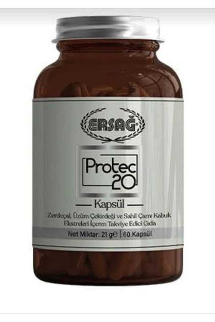 ERSAĞ PROTEC20, 60 adet KAPSÜL ( İÇERİĞİ: Zerdeçal, C vitamini, sahil çamı, Üzüm çekirdeği)