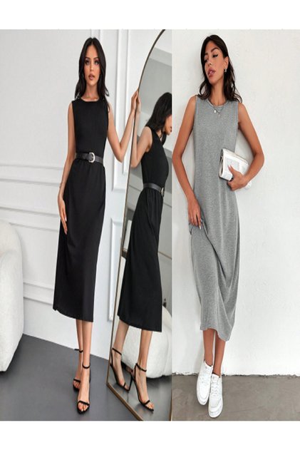 Women's Black Gray 2-Pack Underwear Long Dress Underwear