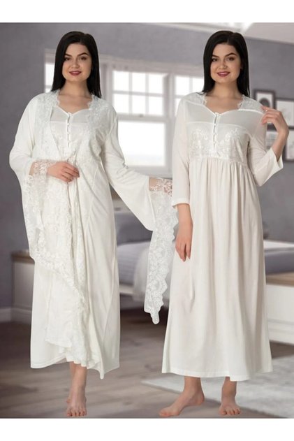 Effort Ecru Spanish Sleeve Maternity Nightgown Set with Dressing Gown 3010