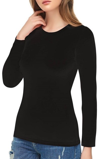 Women's Body Black Crew Neck Long Sleeve Badi