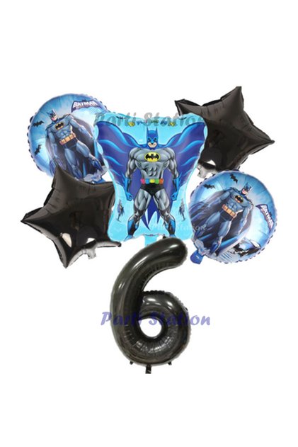Black Number Bat with Balloons Batman Concept 6 Years Birthday Party Balloon Set Batman Theme Party Set