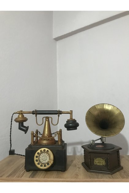 DEKORATİF METAL TELEFON KUMBARALI, DEKORATİF METAL GRAMOFON ÇEKMECELİ