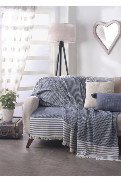 Olimpos Navy Blue Sofa Cover 180 X 200 cm Sofa Bed Divan Armchair Cover Cotton Tufted
