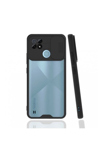 Realme C21 Case Sliding Camera Protected Ultra Thin Back Matte Transparent Zar Cover