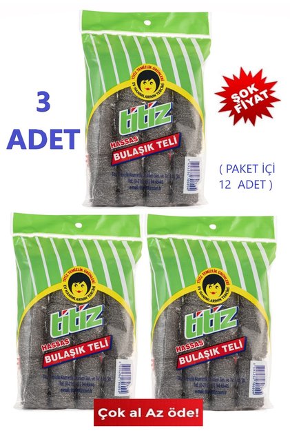 Hassas (Cin) Bulaşık Teli 12'li (3 Paket)