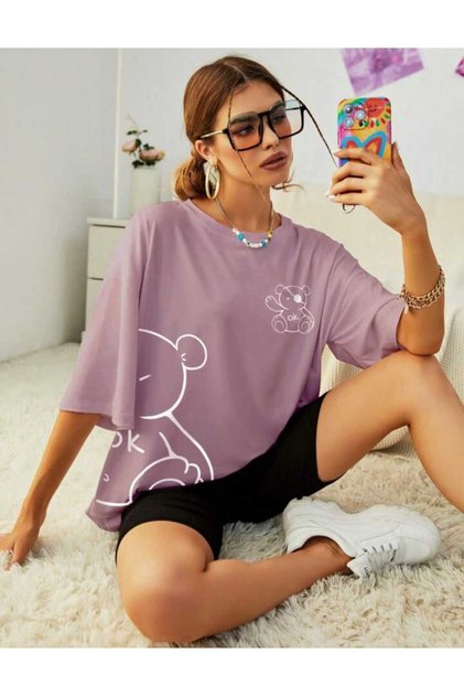 Teddy Bear Printed Women's Oversize Salas T-shirt Boyfriend