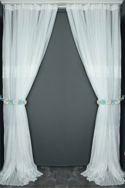CYPRESS BELLY MODEL BROKEN WHITE COLOR SINGLE WING Ready Planted Pleated Background Curtain 300*260 Cm