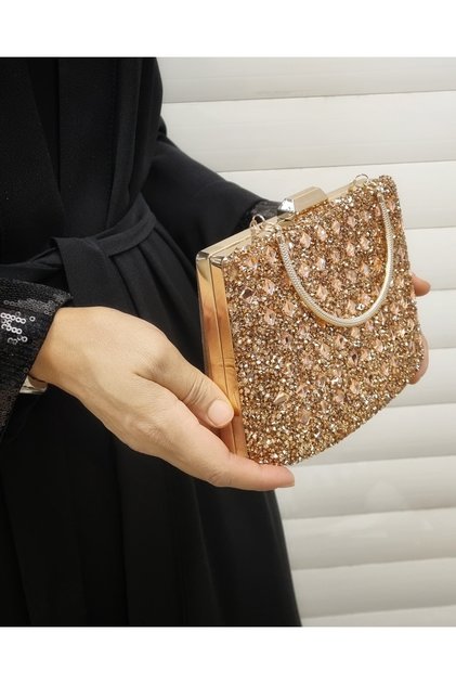 WOMEN'S COPPER CRYSTAL STONE EVENING BAG