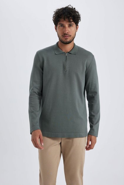 Slim Fit Slim Fit Polo Collar Half Zipper Knitwear Sweater V2516Az23Wn
