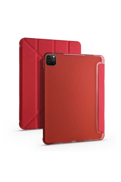 Ipad Pro 12.9 Inç 5. Nesil 2021 Uyumlu Premium Standlı Katlanabilir Kılıf Kalemlikli Esnek Silikon