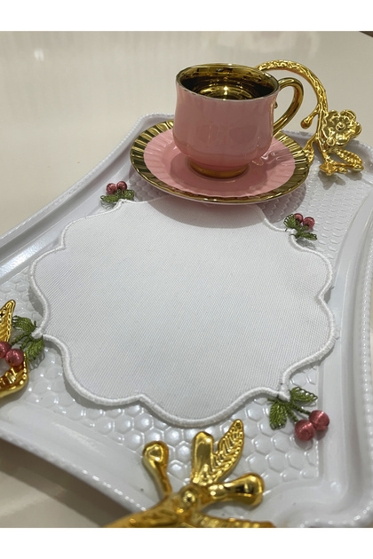 6-Piece Needle Embroidery Cherry Patterned Embroidery Linen Coffee Side Presentation Napkin