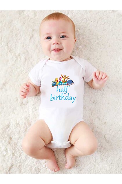 venüsdijital WİNNİE THE POOH HALF BİRTHDAY BASKILI BEBEK BODY