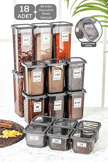 nabe190 16枚セット Meleni Home 18'li Multi Set Elisa Etiketli Kare Erzak Saklama Kabı