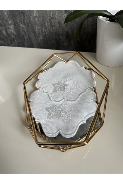 2 Pieces Leaf Patterned Ecru Color Coffee Side Cocktail Presentation Napkin