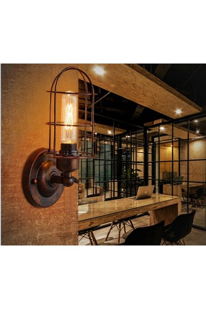 RETRO,RUSTIC,VINTAGE COPPER WASHED JOINT MOVABLE HEAD 1XE27 CAGE METAL SCONCE WITH SOCKET