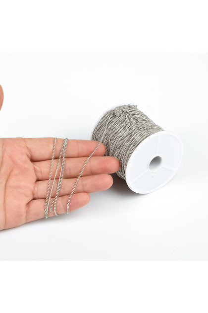 1 METRE - 0.40 mm KIVRIK ZİNCİR, İNCE KAYNAKLI KOLYE ZİNCİRİ, TAKI ZİNCİRİ, PİRİNÇ NİKEL KAPLAMA