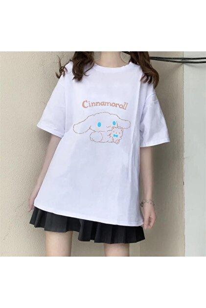 Genel Markalar Daily Bear & Cinnamoroll Beyaz Unisex Oversize T
