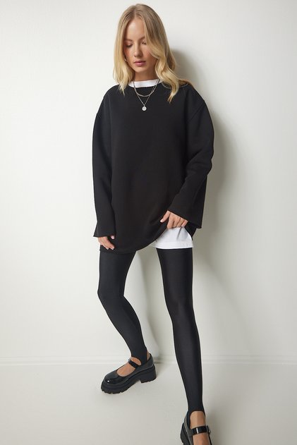 Women's Black Ribbed Oversize Knitted Sweatshirt NJ00131
