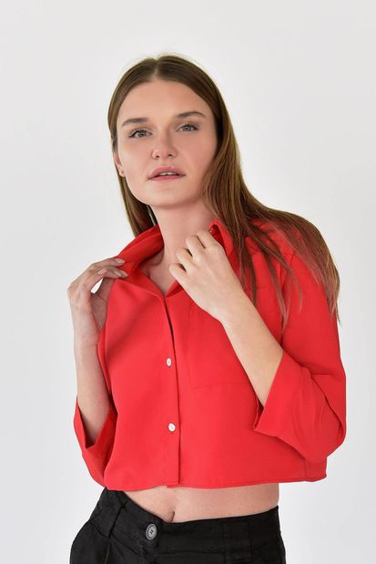Addax Kadın Kırmızı Tek Cepli Gömlek G11892 - Z3 ADX-0000021550 - 1